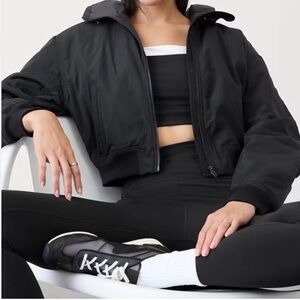 Athleta Lucent Cropped Black Bomber Jacket